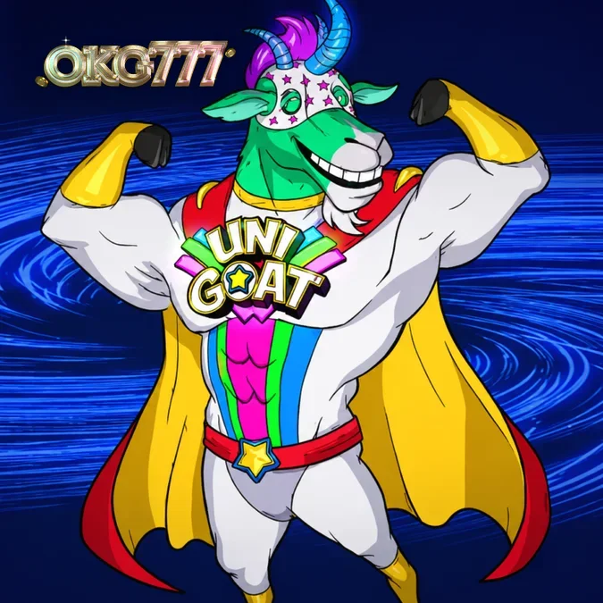 หน้าจอเกมสล็อต Unigoat ที่เต็มไปด้วยสีสันและตัวละครแพะ